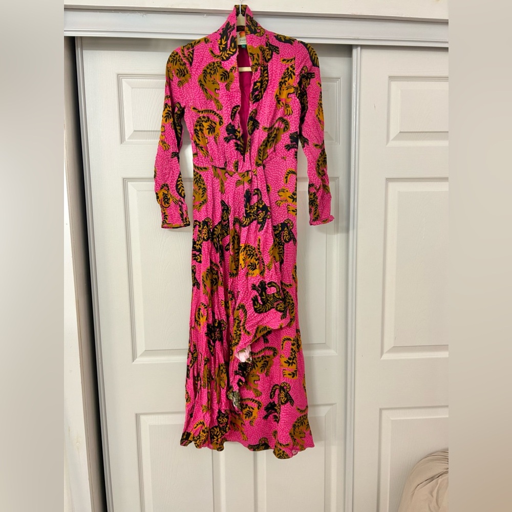 FARM Rio Pink and Yellow Midi Dress